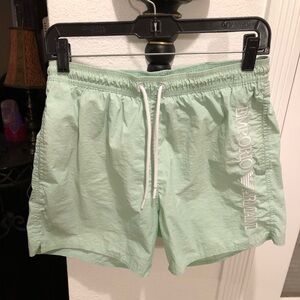 Emporio Armani Mens Swim Shorts Size M Green Polyester Elastic Wasit Drawstring